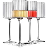 INSETLAN Square Wine Glasses Set of 4, Elegant Ribbed Design Wine Glasses 12.5oz, Long Stem Unique Modern Shape - Hand Blown Premium Wine Glass, For Red & White Wine Home Bar Party