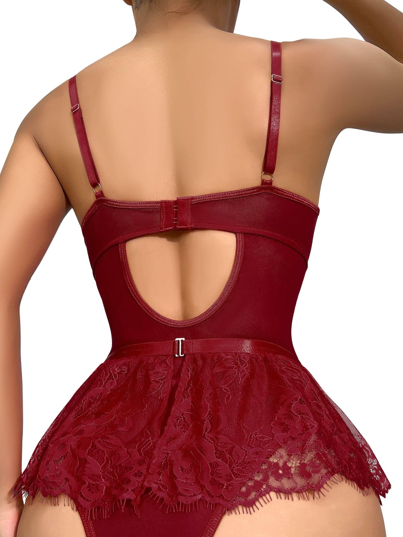 Lilosy Sexy Stocking Heart Rhinestones Underwire Babydoll Lace Mesh Garter