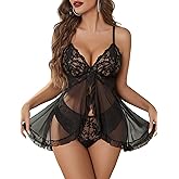 Avidlove Sexy Lingerie for Women Lace Babydoll Lingerie Dress Boudoir Lingerie V-Neck Front Open Ruffle Chemise