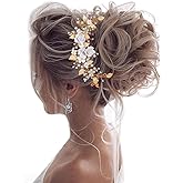 Unicra Flower Bride Wedding Hair Vine Pearl Bridal Hair Piece Leaf Hair Accessories Rhinestone Headband for Women and Girls (Gold)