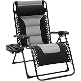 JEAREY Oversized Padded Zero Gravity Chairs, Folding Lounge Chair Outdoor Patio Recliner, Anti Gravity Chair for Backyard wit
