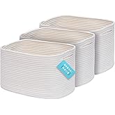 OrganiHaus Set of 3 Off-White Woven Storage Baskets for Shelves, Decorative Organizer Bins for Closet, Bathroom & Living Room, Multipurpose Home Organization Baskets, Toy Storage Basket - 15x9x10 in