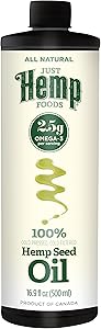 Just Hemp Foods All Natural Hemp Seed Oil, Cold Pressed, Cold Filtered, 2.5g Omegas Per Serving, 16.9 Fl Oz