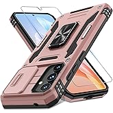 DEERLAMN Case for Samsung Galaxy A35/A55 5G with Slide Camera Cover+Screen Protector (1 Pack), Rotated Ring Kickstand Militar