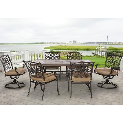 Hanover Mondn7pcsw 2 Monaco 7 Piece Rust Free Aluminum Patio Dining Set Outdoor Furniture Tan