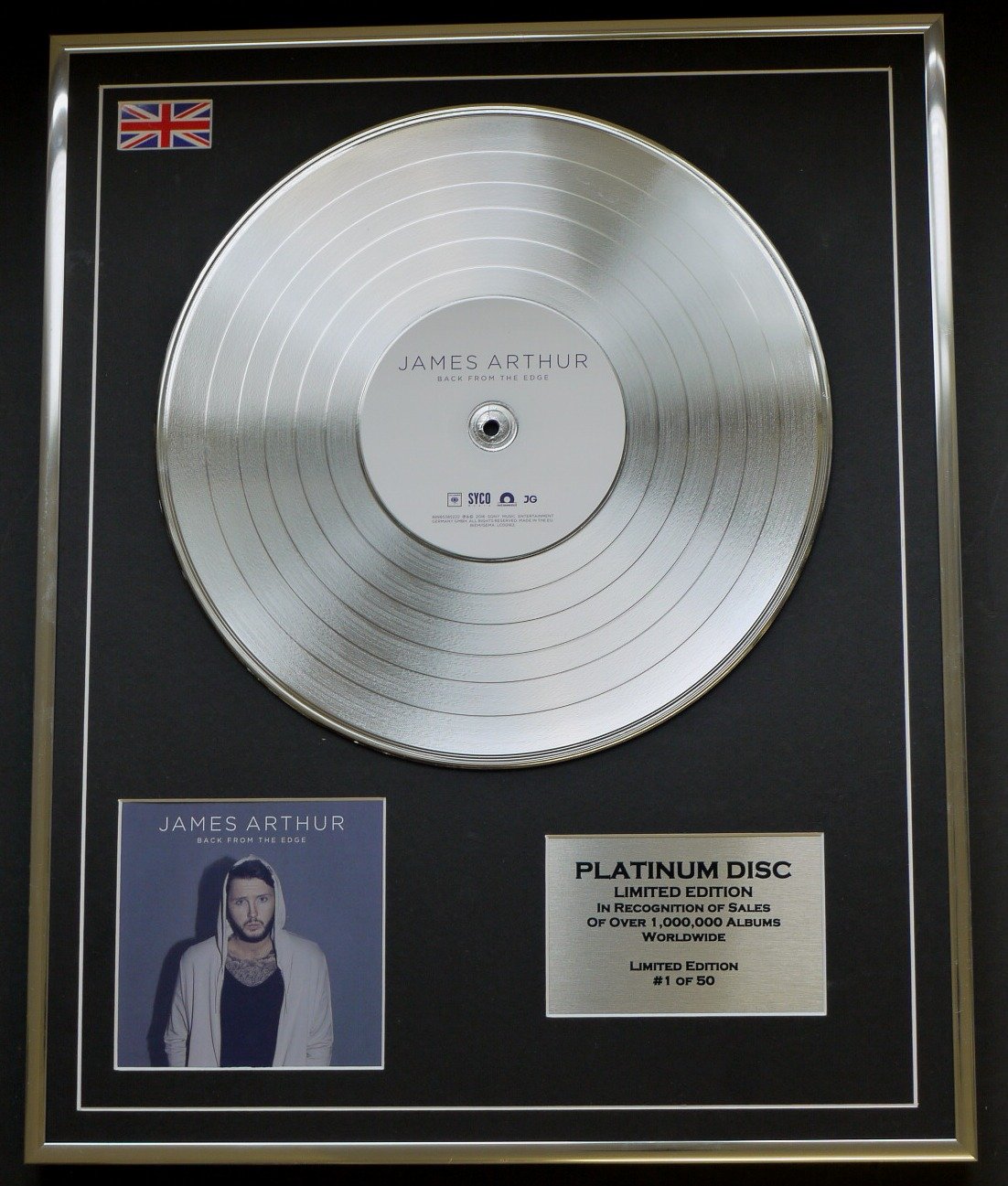 JAMES ARTHUR/LTD EDITION CD PLATINUM DISC/BACK FROM THE EDGE