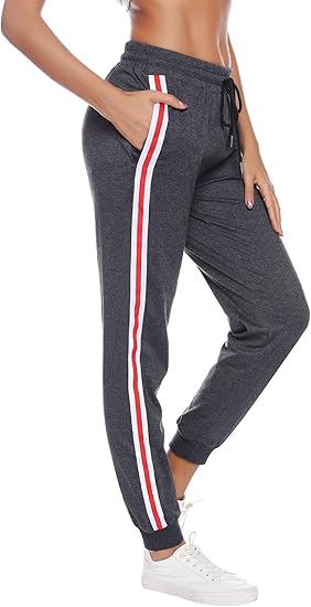 Amazon Aibrou レディース サイドラインパンツ スウェットパンツ ジャージ 下 アクティブ スポーツ カジュアル ライン ジョガー パンツ ポケット付き アクティブロングパンツ 通販