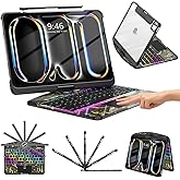 TSQQST Clear Wireless Keyboard Case for iPad Pro 11 Inch (M5/M4) 2025/2024 with Pencil Holder & Multi-Touch Trackpad, Visible PCB, 3-Brightness & 7-Color Backlight, 360° Rotating Stand, Black