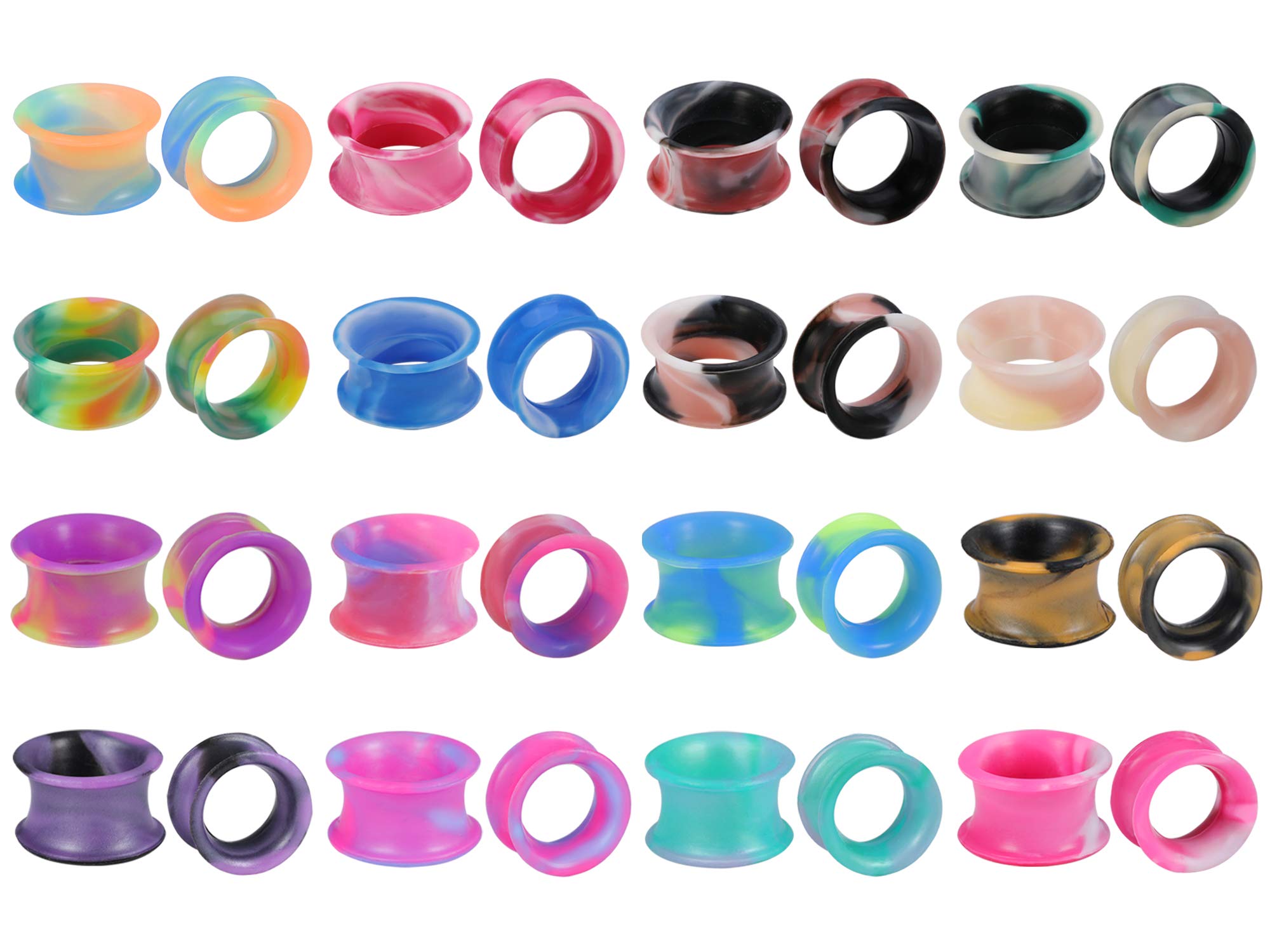 16 Pairs Ear Plugs Tunnels Silicone Flexible Thin Ear Gauges Piercing Double Flared Expander Guages Earrings
