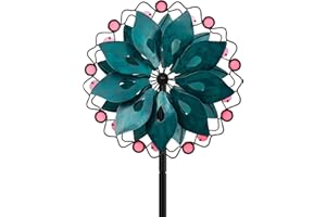 Cyan Oasis Wind Spinners Outdoor - Metal Garden Wind Spinner with Stake, Windmill for Yard, Gift for Family, 13'' W x 70.5'' H