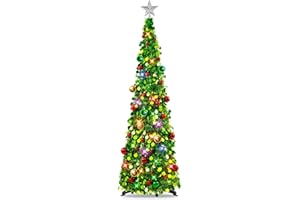 N&T NIETING Pop Up Christmas Tree with Lights & 30 Balls, 5Ft Collapsible Green Tinsel Christmas Tree Decoration for Holiday Xmas Home Office Decor