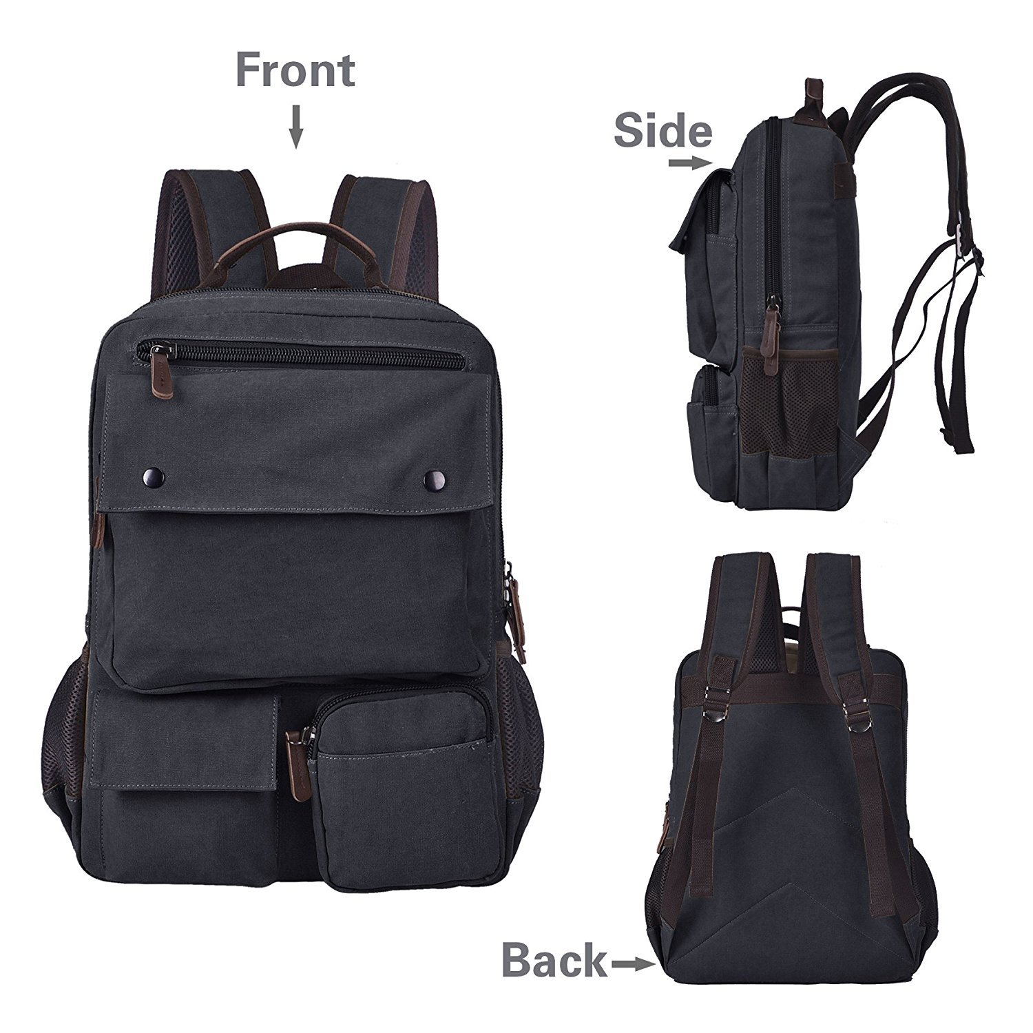 Mochila de lona para portátil de 15.6 pulgadas-Negro