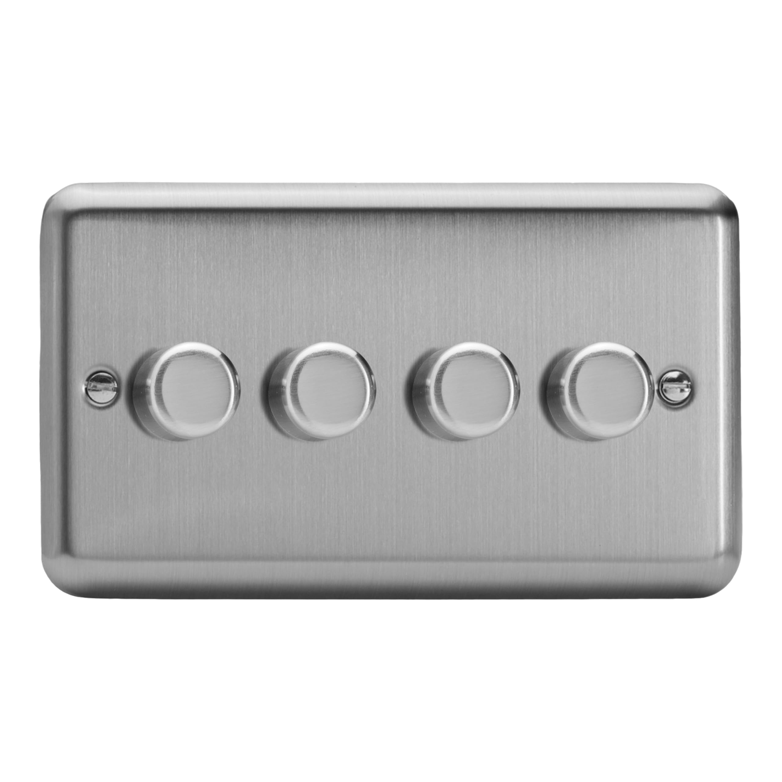 Varilight Brushed Steel, LED Dimmer Switch - V-Pro Series, 4 Gang (Double), 1 or 2 Way, 250 Watt (Trailing Edge)