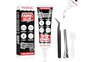 WAYBESTY 1Pcs 55ML Fabric Glue Permanent, Fabric Adhesive Clear Washable Strong Waterproof Fabric Glue for All Fabrics, Clothes, Leather, Cotton, Flannel, Denim, Polyester, Doll Repair
