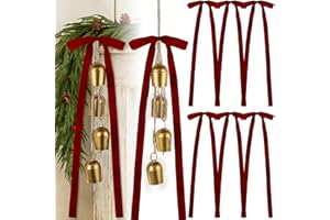 Suncalla 2 Pcs Christmas Cow Bells with 8 Pcs Burgundy Velvet Christmas Bows Vintage Rustic Gold Bell with Velvet Ribbon Bows for Xmas Tree Wall Home Wedding Decor Wreath Garland Garden Indoor Outdoor