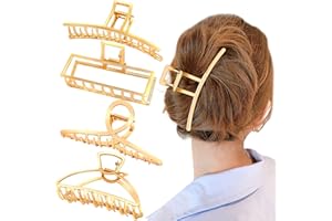 Large Hair Clips for Thick Hair, AIBEE 4pcs Large Metal Hair Claw Clips Nonslip Big Gold Hair Clamps Claw Hair Clips for Wome