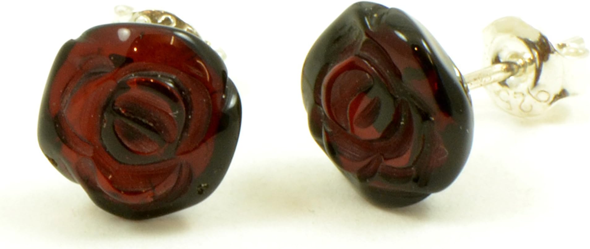 Genuine Baltic Amber Rose Stud Earrings with Sterling Silver, Hand Made from Genuine Baltic Amber