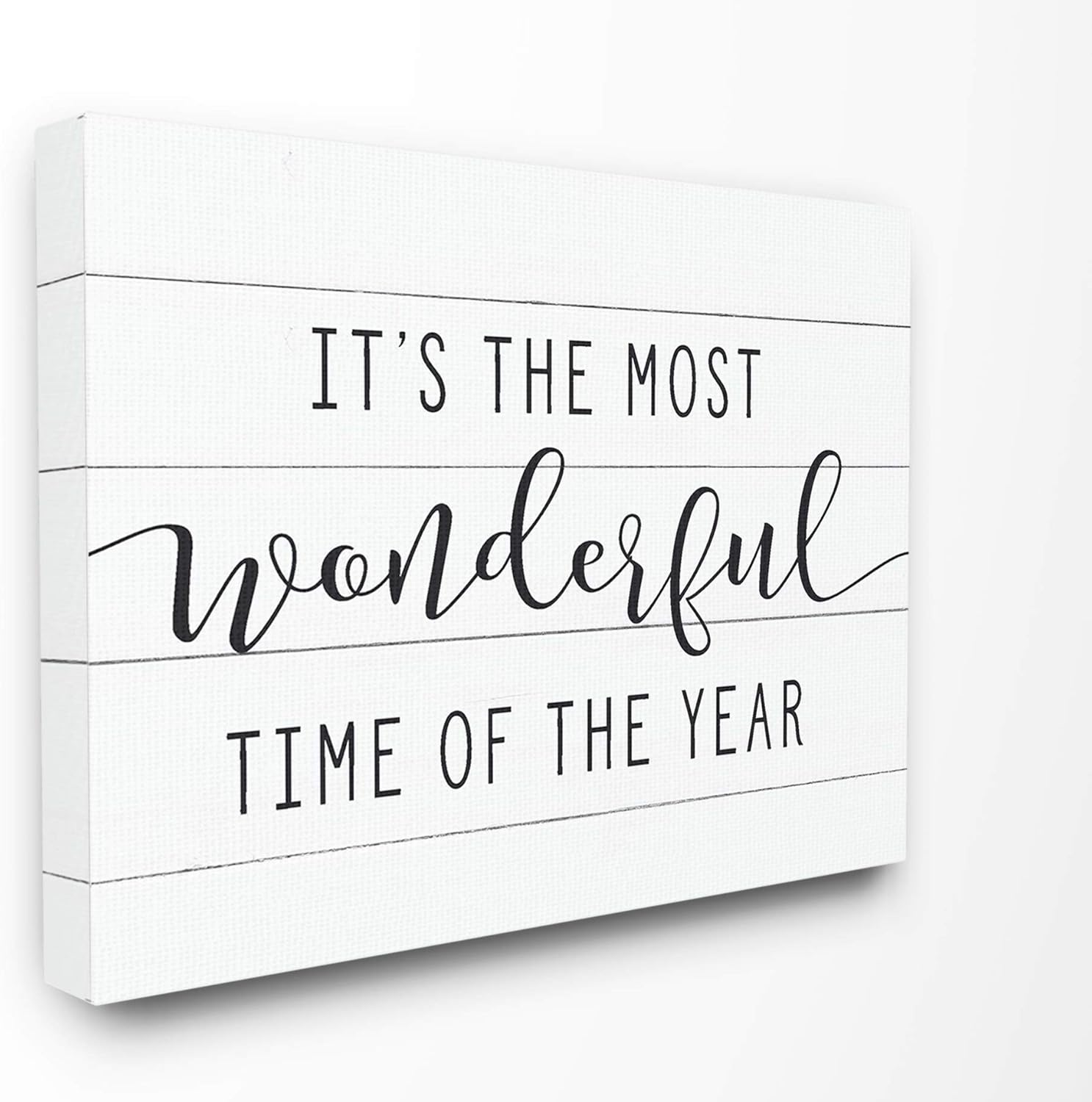 Paintings - The Stupell Home Décor Collection Holiday Most Wonderful Time of The Year Black and White Typography Stretched Canvas Wall Art, 24 x 30, Multi-Color