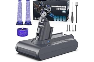 KEENSTONE Battery Replacement for Dyson V6, 6500mAh Li-ion Battery Compatible with V6 Animal V6 Absolute V6 Motorhead V6 Fluffy SV03 SV04 SV05 SV06 SV07 SV09 DC58 DC59 DC61 DC62 DC72 DC74 Vacuum Cleaner