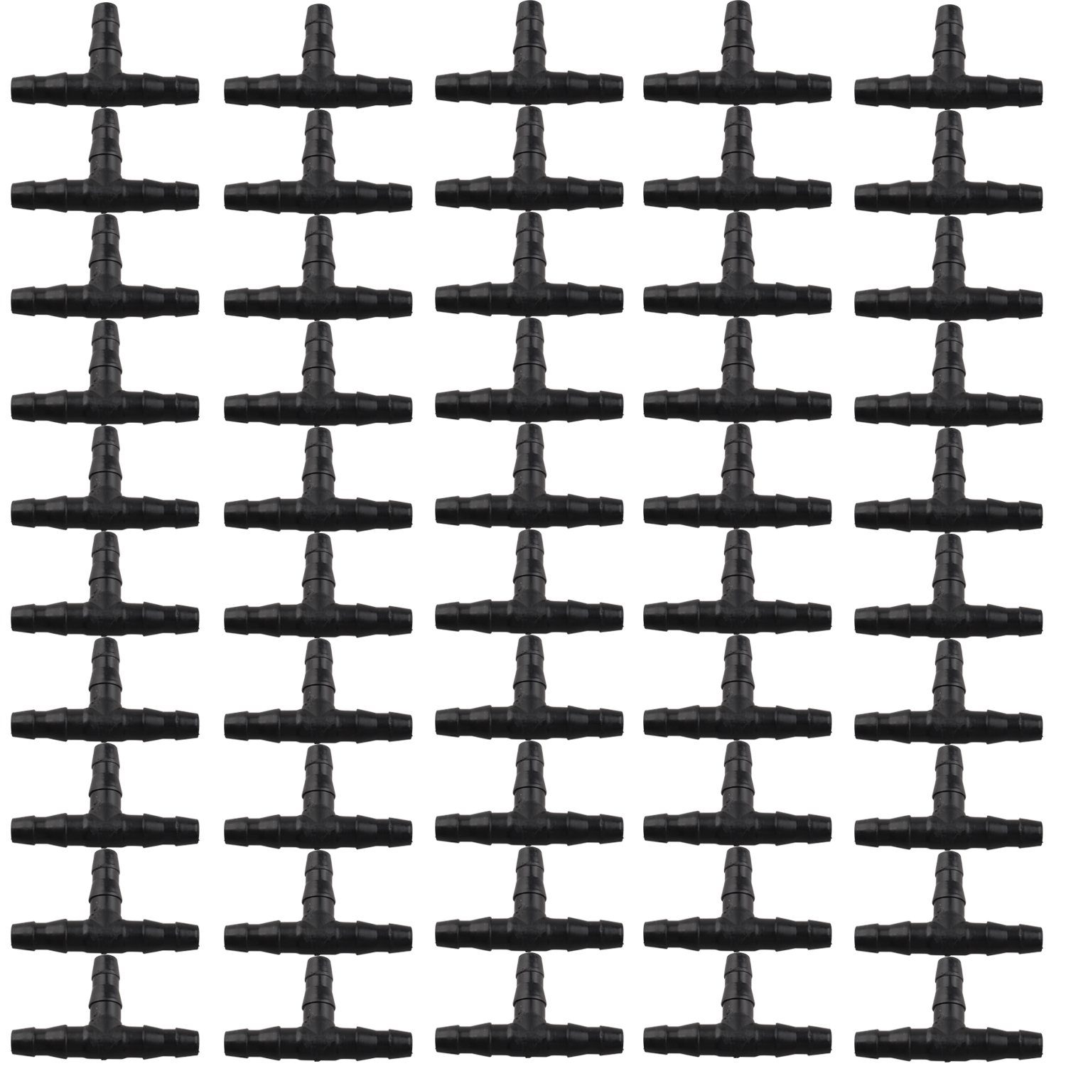 Futheda 50pcs 3 Way Tee Connectors Three Towards Barbed Dripper Hose Nozzle Connector T Connector Adapter Tube Sprinkler Irrigation Pipe Hose Fitting Joiner Drip System for 7mm Hose