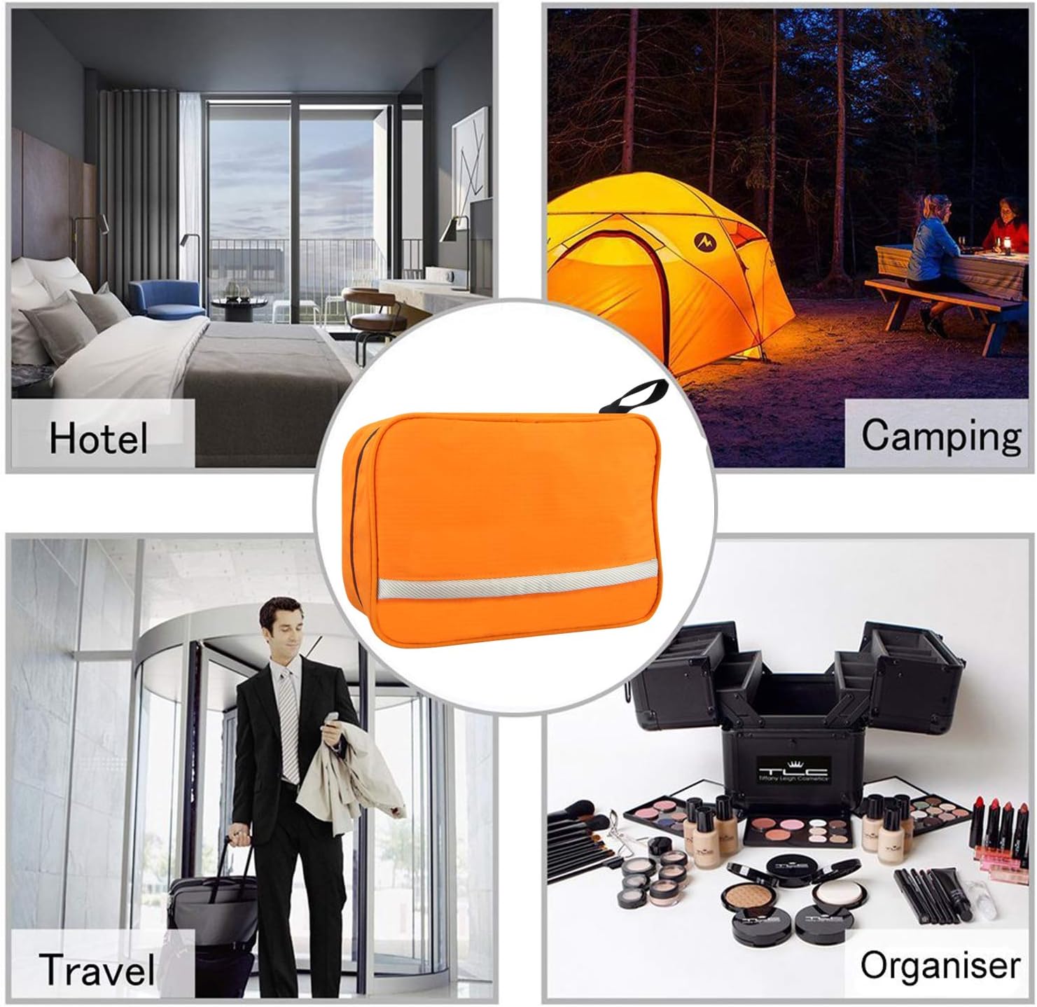 Relavel Cosmetic Pouch Toiletry Bags Travel Business Handbag Waterproof Compact Hanging Personal Care Hygiene Purse (Orange) : Beauty