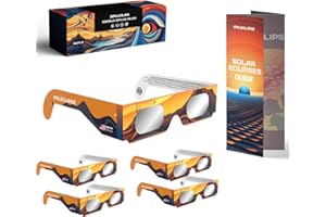 AALECLIPSE 5 Pack Paper Solar Eclipse Glasses, Approved 2024, CE and ISO Certified Safe Shades for Direct Sun Viewing+ Solar Eclipse Guide