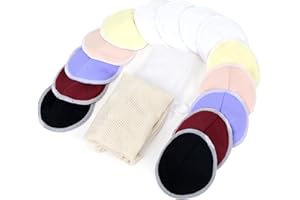 Langsprit Leak-Proof Reusable Bamboo Nursing Pads(14 Pack),Super Absorbent Washable Breast Pads with Laundry Bag (Multicolored, Contoured)