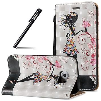 BtDuck Compatible for Samsung Galaxy S6 Edge HandyHülle S6 Edge Ultra 3D Hülle Leder Flip Case Ledertasche Stand Funktion Sch