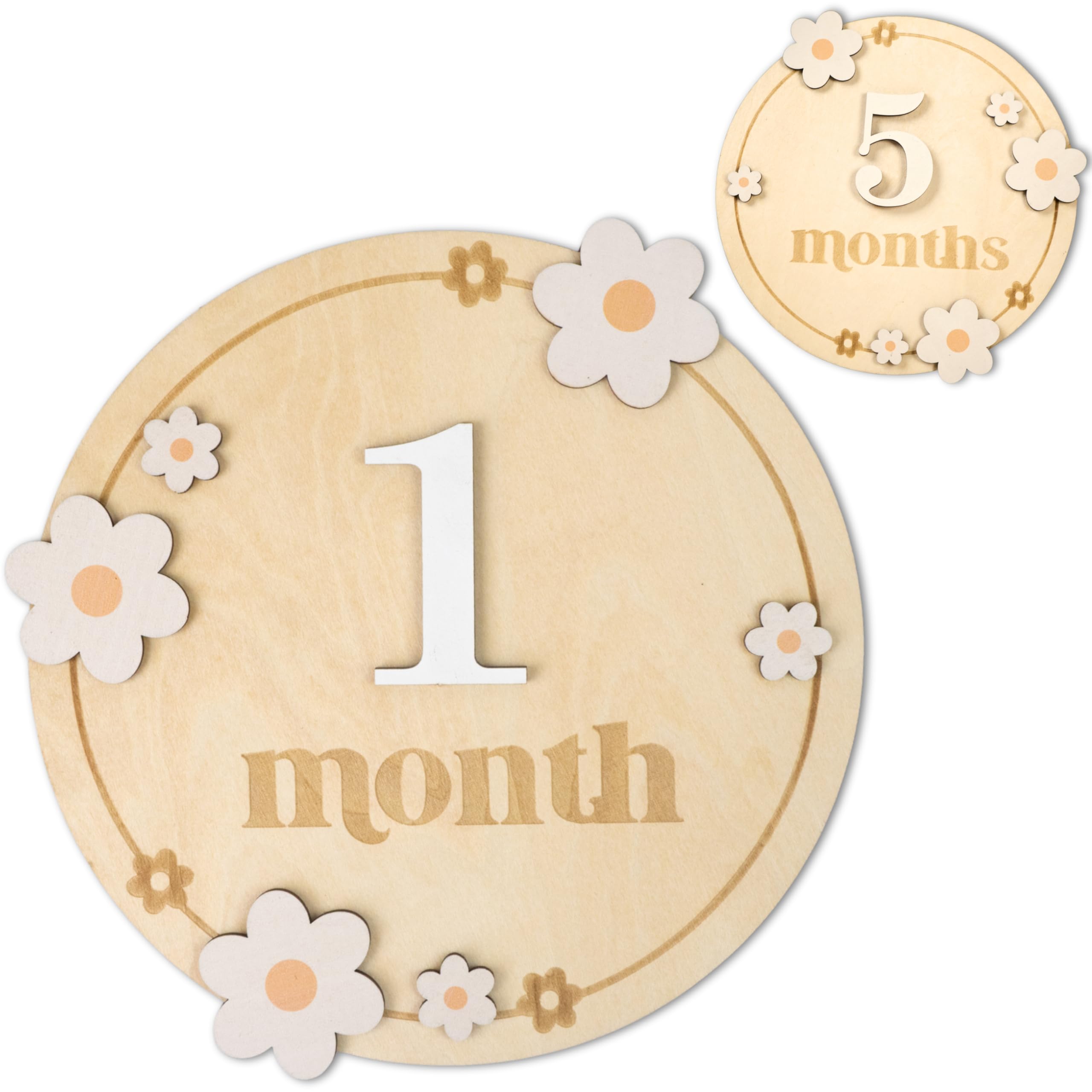 Photo 1 of Baby Monthly Milestone Cards - Wooden Monthly Milestone Discs - Newborn Photography Props to Document Your Baby´s Growth - Baby Announcement Sign (B06)