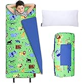 Wildkin Kids Original Nap Mat – Cozy Kids Sleep Mat with Pillow, Ideal for School & Travel - Wild Animals