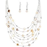 Multi-Layer Boho Shell Beaded Necklace for Women Colorful Crystal Strand with Silver Beads Statement Collars Necklace and Earrings Costumes Jewelry Sets for Women