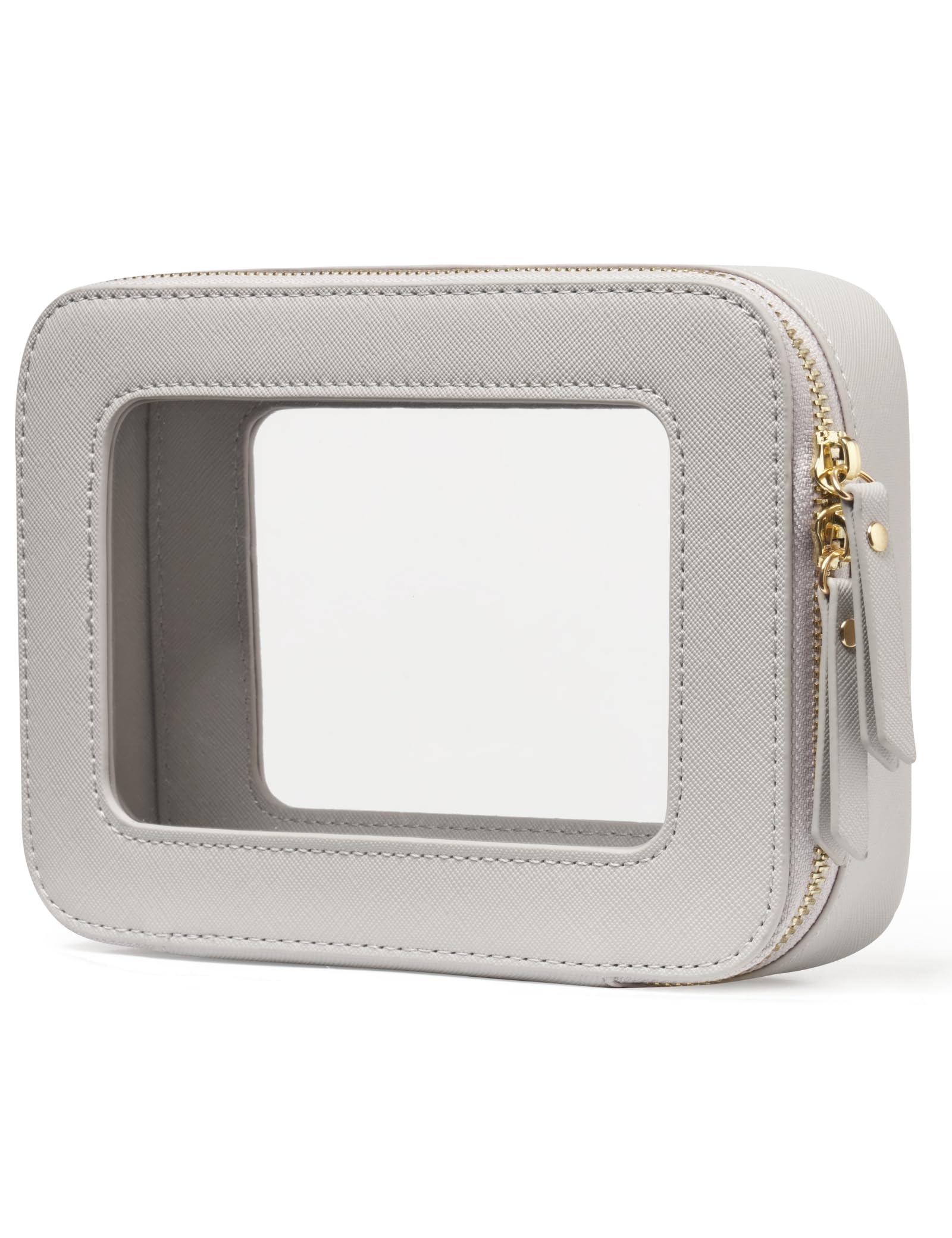 Photo 1 of Popvibe Clear Makeup Case Toiletry Bag Travel Medium Clear Cosmetic Bag with Zipper, Small Make Up Bag Organizer Traveling TSA Approved Transparent Bag Car for Essentials, Beige Grey