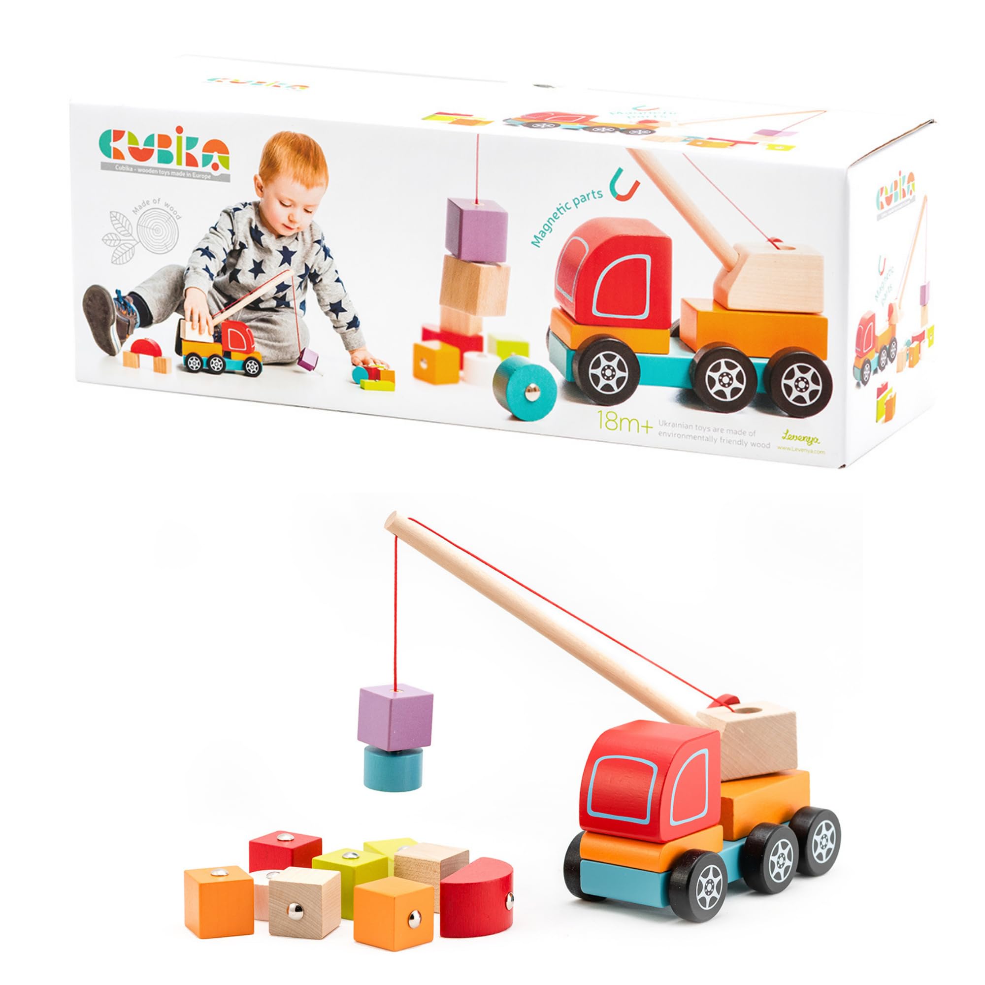 Cubika 13982 - Wooden Crane Truck, Children's Construction Playset. More 3 years