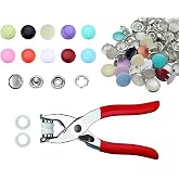 JAUEIVR 200 Sets Snap Fasteners Kit | 100 Sets 10mm Pearl-Like + 100 Sets10 Colors 10 mm Metal Snap Buttons with Fastener Pliers Press Tool Kit