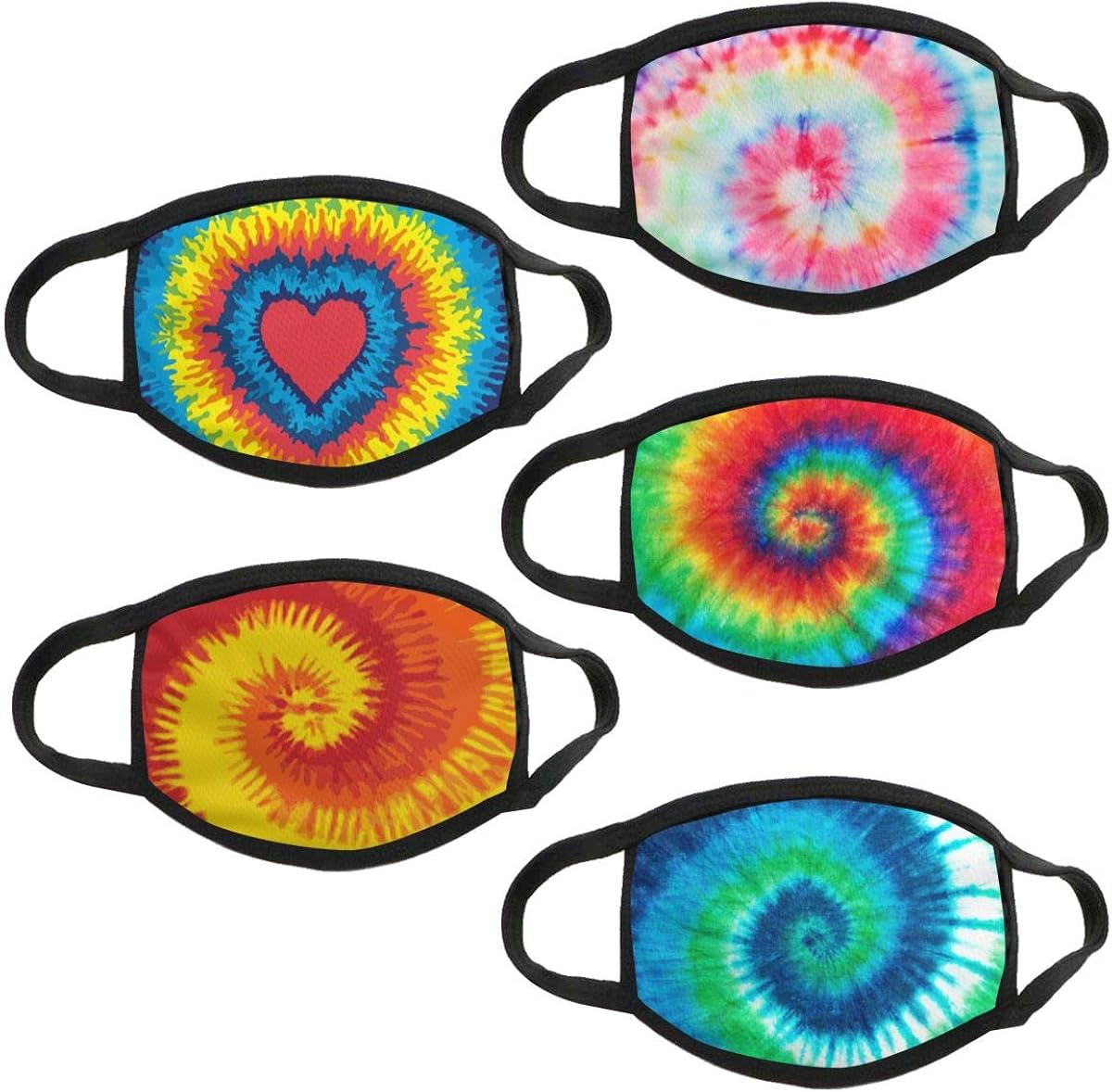 5PCS Big Kids Face Mask Bandana Reusable Washable Middle and High School Students Cover Breathable Cute Dust Covering for Youth Boys and Girls (Tie dye): Clothing