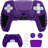 ECHZOVE PS5 Controller Cover Case, Anti-Slip Silicone Skin for PS5 Controller with Thumb Grip Caps, Joystick Protectors and Cover Wrap Sticker - Purple