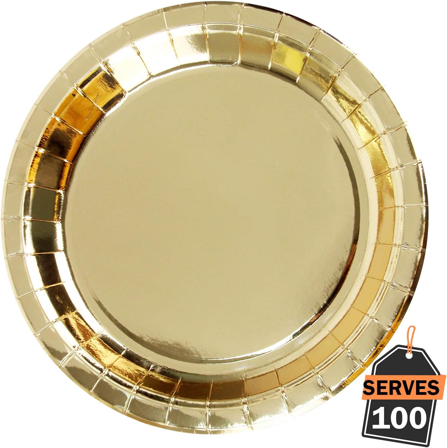 Pack of 100 Gold Disposable Shiny Foil Paper Plates, Round 9", Party Supplies for Appetizer, Lunch, Dinner, or Dessert