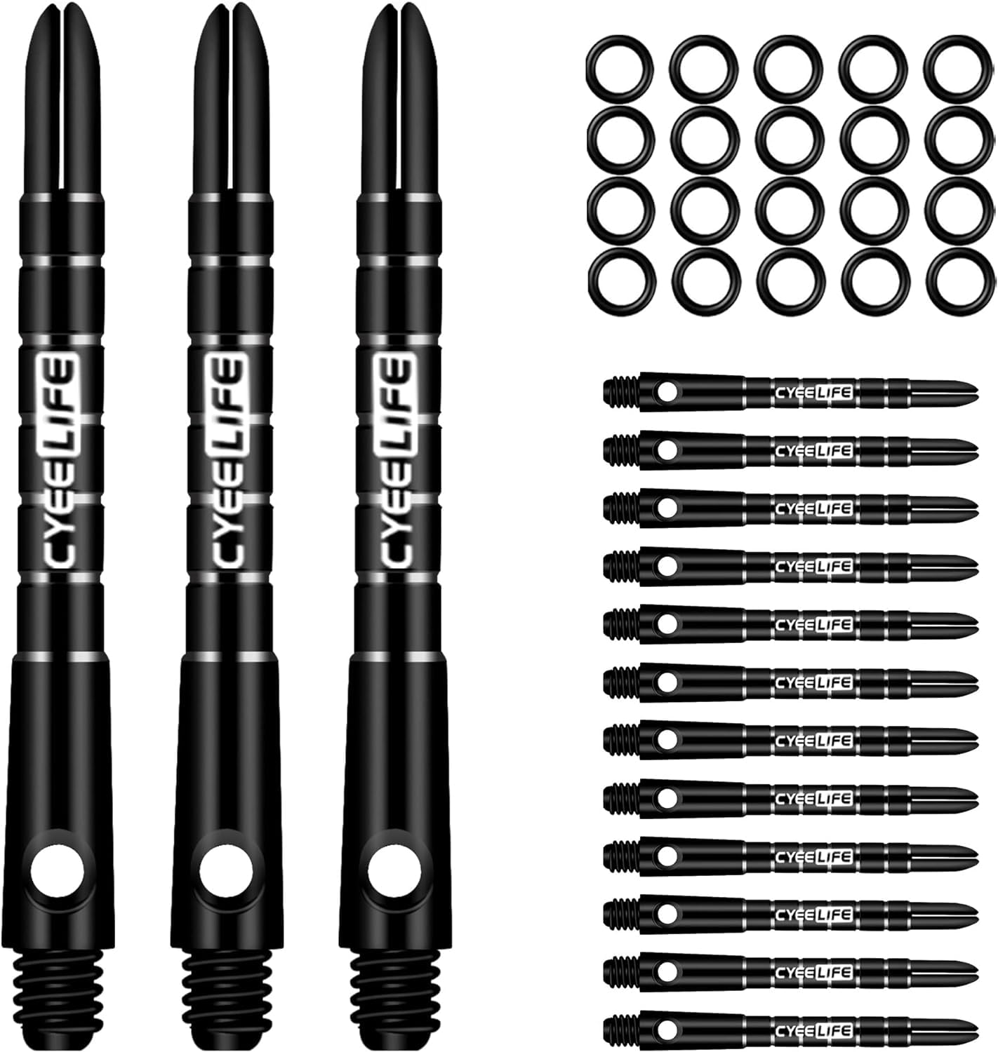 CyeeLife Pro Dart Shafts Aluminium 15pcs with 20pcs Rubber O Rings,Black 35mm