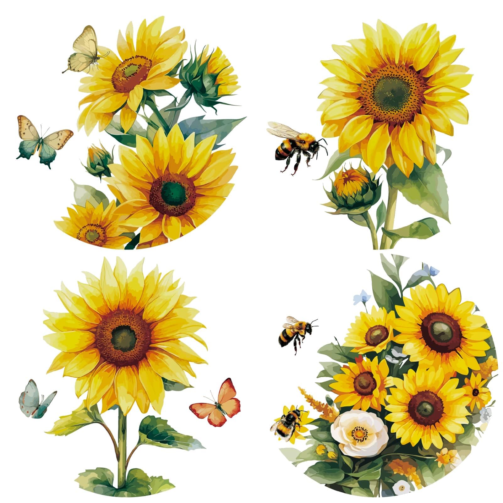 GORGECRAFT 4 Styles Sunflower Window Decals Spring Summer Flower Glass Stickers Decal Decorations Removable Alert Cling for Sliding Door Prevent Stop Birds Dogs Pets Strikes Home Decor 16x16cm
