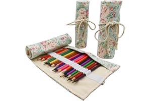 Maydahui 24/48/72 Slots Colored Pencil Wraps Canvas Pencils Roll Holder Pencil Pouch Aesthetic Case Organizer Bag for Art Lov