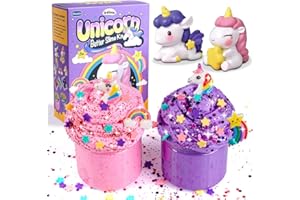 Waybla 2 Pack Butter Slime Kit for Kids with Glitter, Unicorn Figurines, Rainbow & Star Accessories – DIY Slime Toy Gift for Girls & Boys, Party Favors, Stocking Stuffers, Easter Basket Stuffers