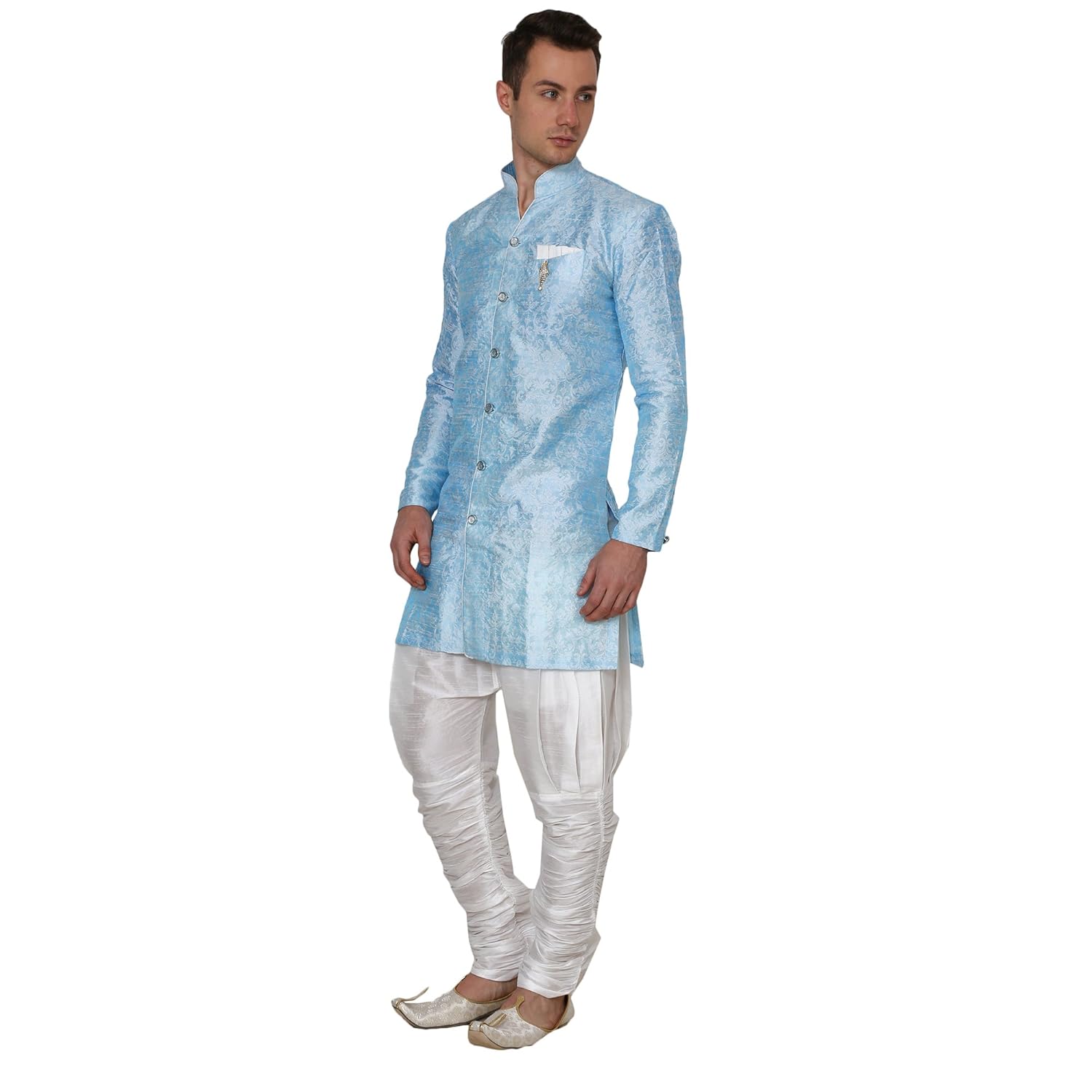royal kurta mens jacqaurd silk floral print traditional indowestern