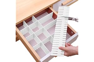 Bofoho Drawer Divider Adjustable Diy Storage Organizer Separator for Tidying Clutter Cutlery Underwear Socks Clothes Dresses Desk & Box in Kitchen Bathroom Bedroom Office (Cut at Will) (White 16pcs)