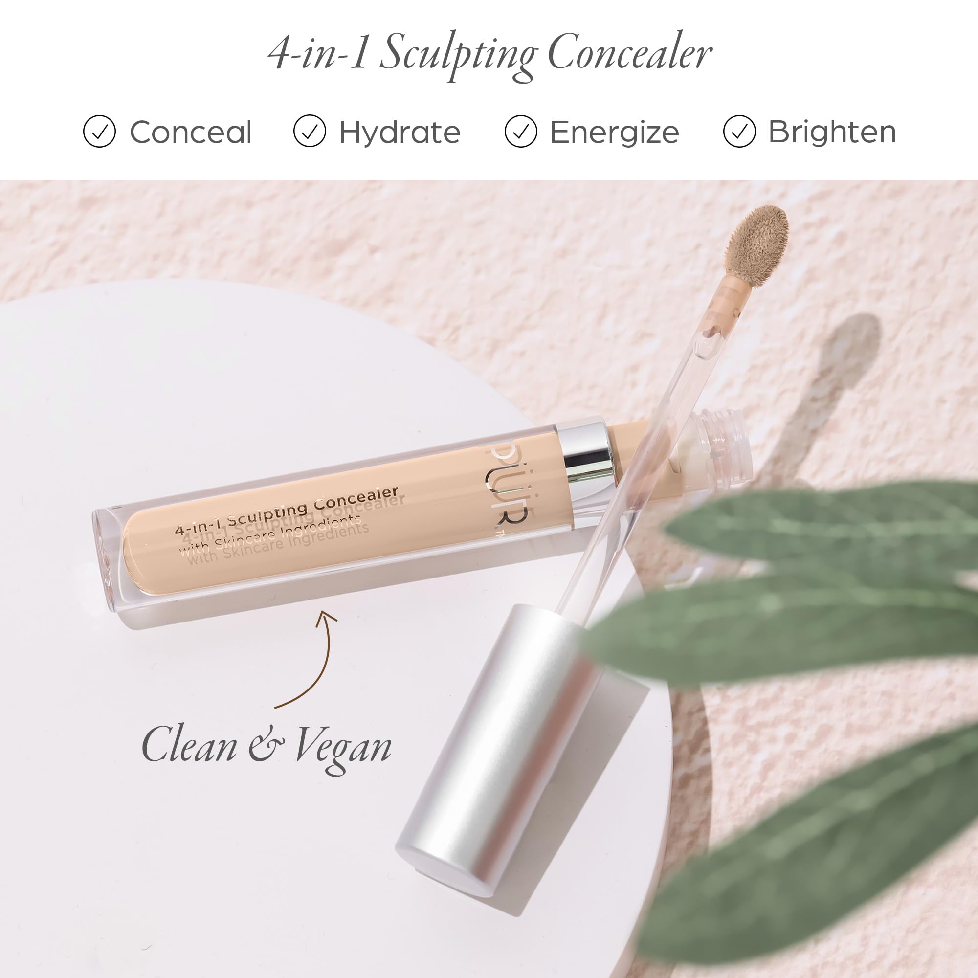PÜR MINERALS PUR Beauty 4-in-1 Sculpting Concealer for Women - Conceals, Brightens, Plumps & Corrects - Hydrating & Moisturizing Makeup Concealer with Medium to Full Coverage for Dark Circles