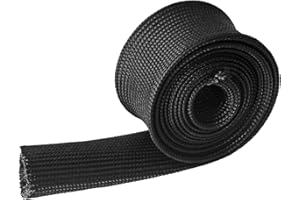 ZHUBANG Heat Sleeve Fiberglass Adjustable Heat Shield High Temp Black Colour 5FT-25MM(1") for Car Wire Loom Brake Line Cable Protection