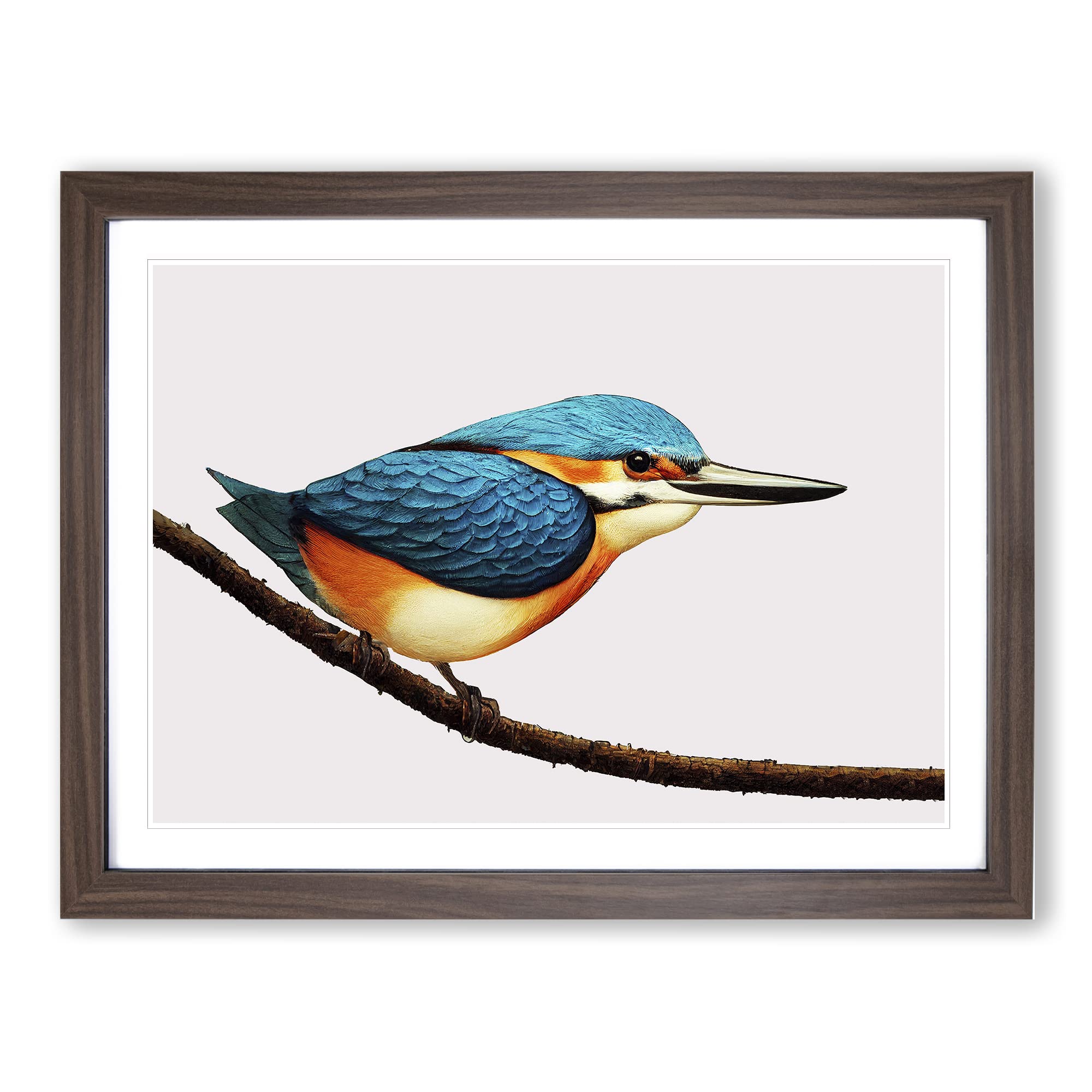 Dreamy Kingfisher Bird Framed Print | A4 Walnut Framed Wall Art | Ready to Hang | Modern Nature Picture | Living Room Bedroom Lounge Office