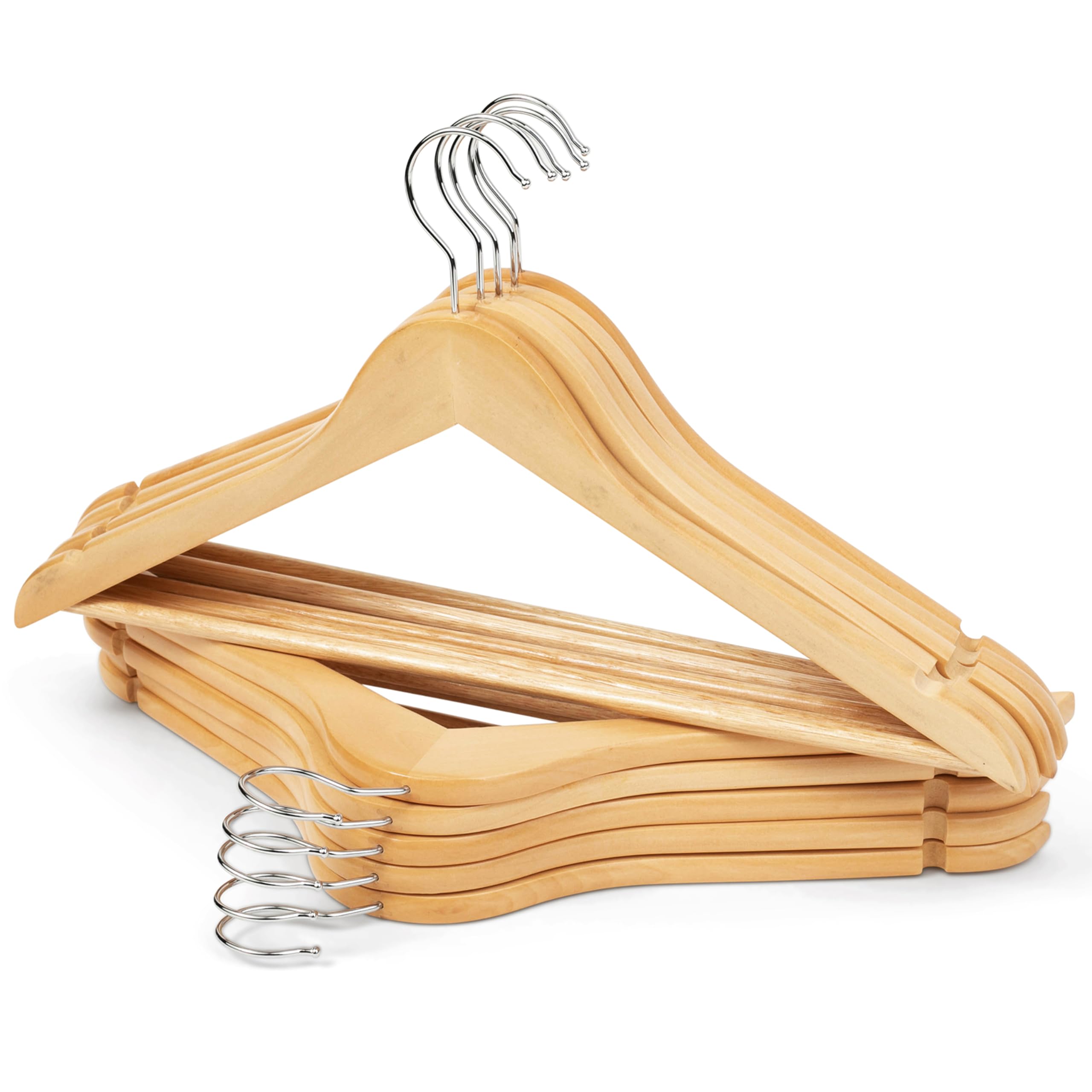 Premium 10-Piece Set of Wooden Hangers - Durable & Elegant Closet Organizers for Home and Wardrobe Enhancement (Natural)