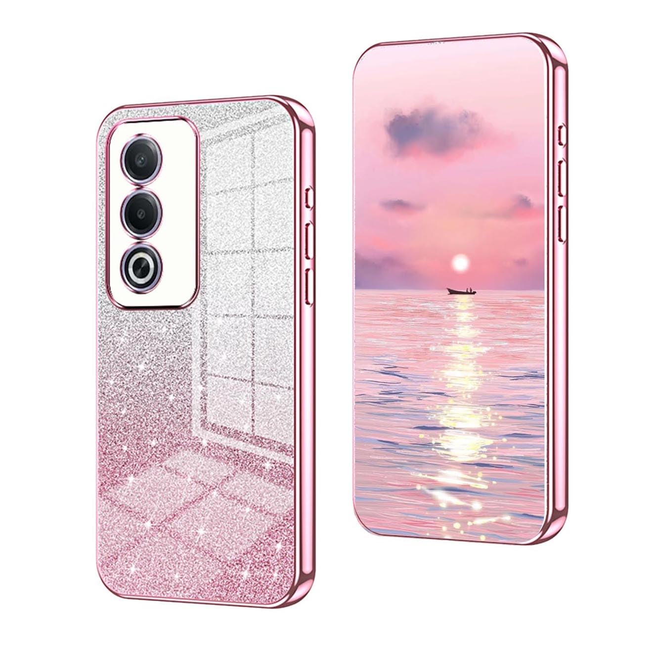 YUECXIN Case for OPPO A80 5G, Gradient Bling Shiny Cardstock Sparkle Design Soft TPU Silicone Cover, Ultra Thin Premium Shockproof Plating Edge Case, Pink