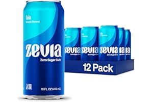 Zevia Zero Sugar Soda, Cola, 16 oz Cans (12-Pack) – Naturally Sweetened, Non-GMO Project Verified, Gluten-Free, Vegan