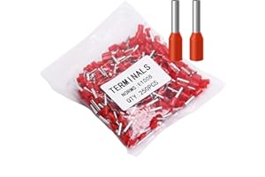 Fidioto 18AWG Pin Cord End Terminals, 250pcs Red AWG18 Wire Ferrules Terminals for Electric, Industrial, Chemical Industry, Power Control System, etc.